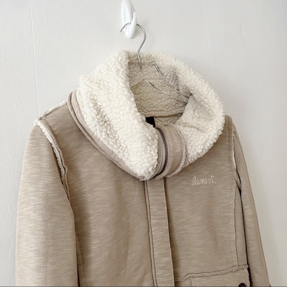 Element Tan Zip Front Jacket with Faux Sherpa Lining and Collar Size Small - Picture 5 of 16